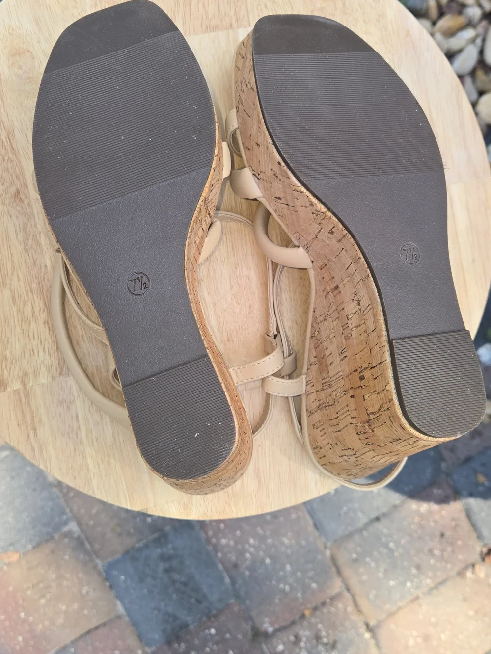 Neutral Beige Cork Platform Strappy Sandals - Women
